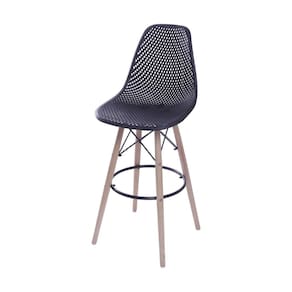 Banqueta Eames DSW Colmeia em Polipropileno Preta Base Madeira
