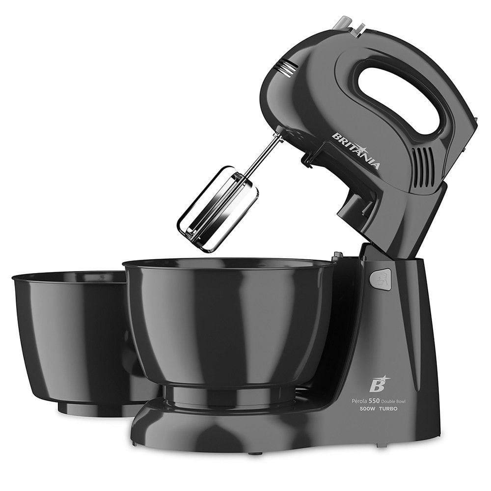 Batedeira Britânia Turbo Double Bowl Pérola 500W 2 Tigelas Preto 110V