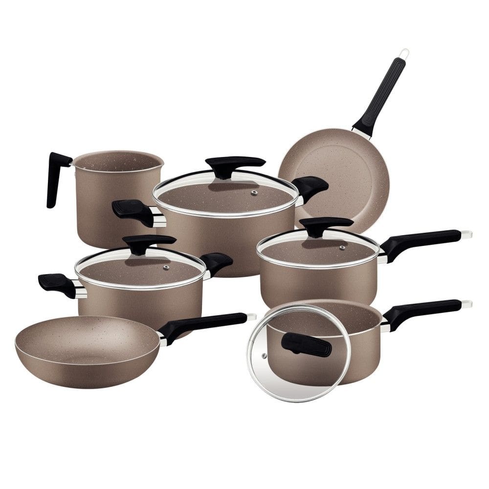 Jogo de Panelas Milazzo 7 Peças Amêndoa em Alumínio com Revestimento Interno Antiaderente Tramontina 28599/462