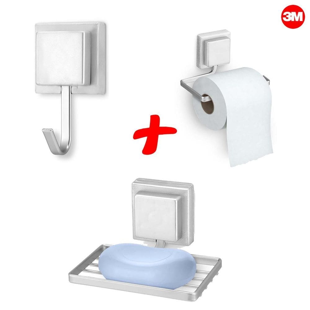 Saboneteira + Porta Papel + Gancho Piatina Fixa 3M Arthi