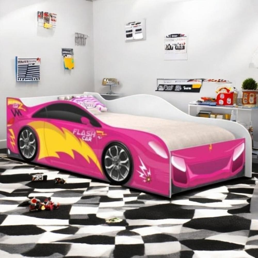 Cama Infantil Para Menina Menino Com Proteção E Com Colchão Flash Rosa