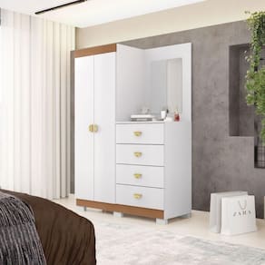 Cômoda Roupeiro 4 Gavetas Espelho Gerórgia Branco Camarim