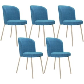 Kit 5 Cadeiras Para Sala De Jantar Cozinha Estofada Gavi Arena L02 Linho Azul Lyam Decor