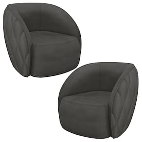 Kit 02 Poltronas Decorativa Para Sala Living Olimpo M03 Veludo Cinza Escuro - Lyam Decor