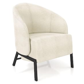Poltrona Decorativa Para Sala Living Pés Industrial Sierra K01 Bouclê Bege - Lyam Decor