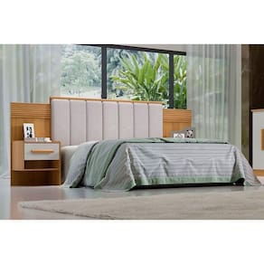 Cabeceira Cama Casal Ripada Irís Estofada 2 Mesa Cabeceira Cinamomo Off