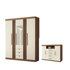 Kit Guarda Roupa Espelho E Cômoda Denver Jatoba Areia