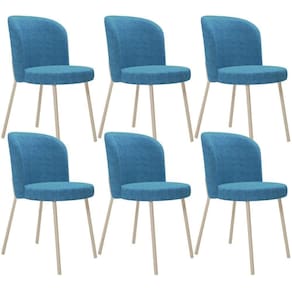 Kit 6 Cadeiras Para Sala De Jantar Cozinha Estofada Gavi Arena L02 Linho Azul Lyam Decor
