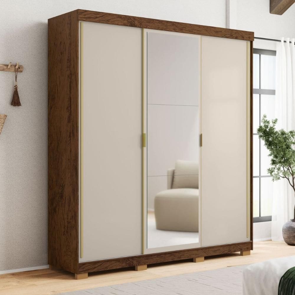 Kit Guarda Roupa Espelho E Cômoda Brasil Imbuia Fendi