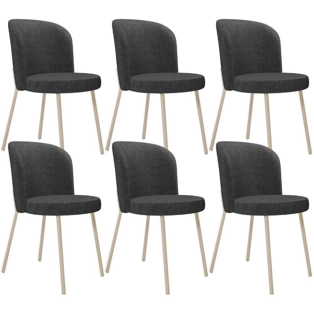 Kit 6 Cadeiras Sala De Jantar Estofada Gavi Arena L02 Linho Cinza Escuro Lyam Decor
