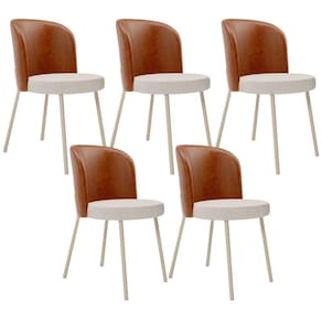 Kit 5 Cadeiras Sala De Jantar Estofada Gavi Arena L02 Couríssimo Camel Linho Cru Lyam Decor