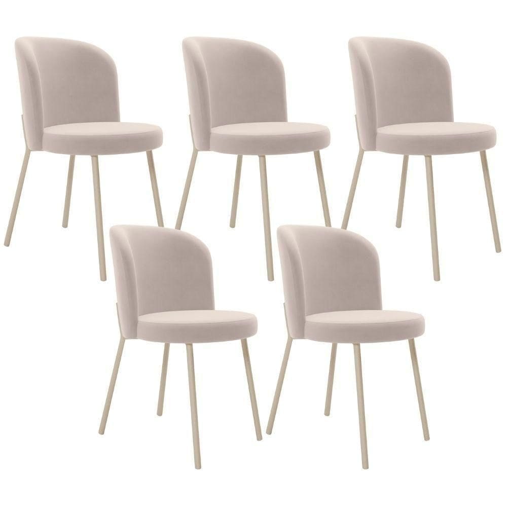 Kit 5 Cadeiras Sala De Jantar Estofada Gavi Arena L02 Suede Bege Lyam Decor