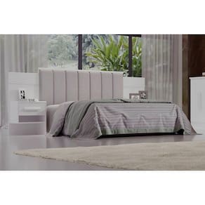 Cabeceira Cama Casal Ripada Irís Estofada 2 Mesa Cabeceira Branco