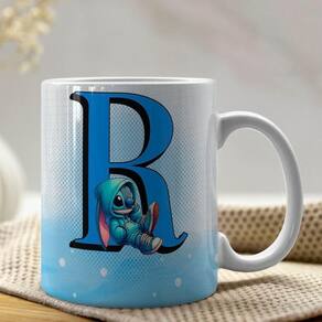 Caneca De Porcelana Stitch Letras A-z 325ml Azul R