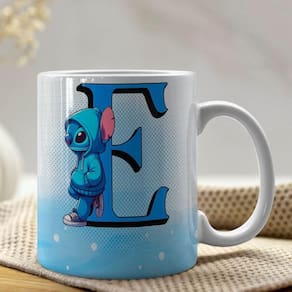 Caneca De Porcelana Stitch Letras A-z 325ml Azul E