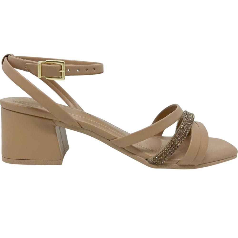 Sandália Feminina Casual Dia a Dia Passeio Trabalho com Strass Salto Grosso Médio Conforto Ramarim 2430204