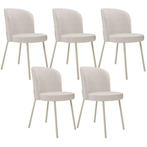 Kit 5 Cadeiras Sala De Jantar Estofada Gavi Arena L02 Linho Cru Lyam Decor