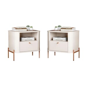 Conjunto Mesa De Cabeceira Malta Off White Bronze