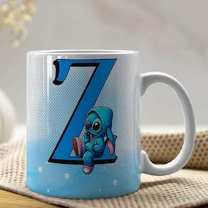Caneca De Porcelana Stitch Letras A-z 325ml Azul Z