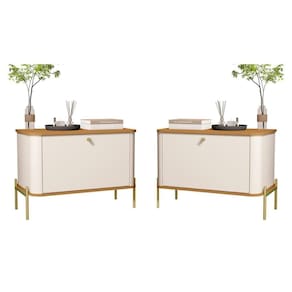 Conjunto Mesa De Cabeceira Albania Off White Nature Dourado