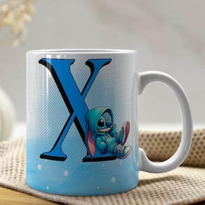 Caneca De Porcelana Stitch Letras A-z 325ml Azul X
