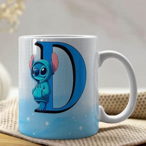 Caneca De Porcelana Stitch Letras A-z 325ml Azul D