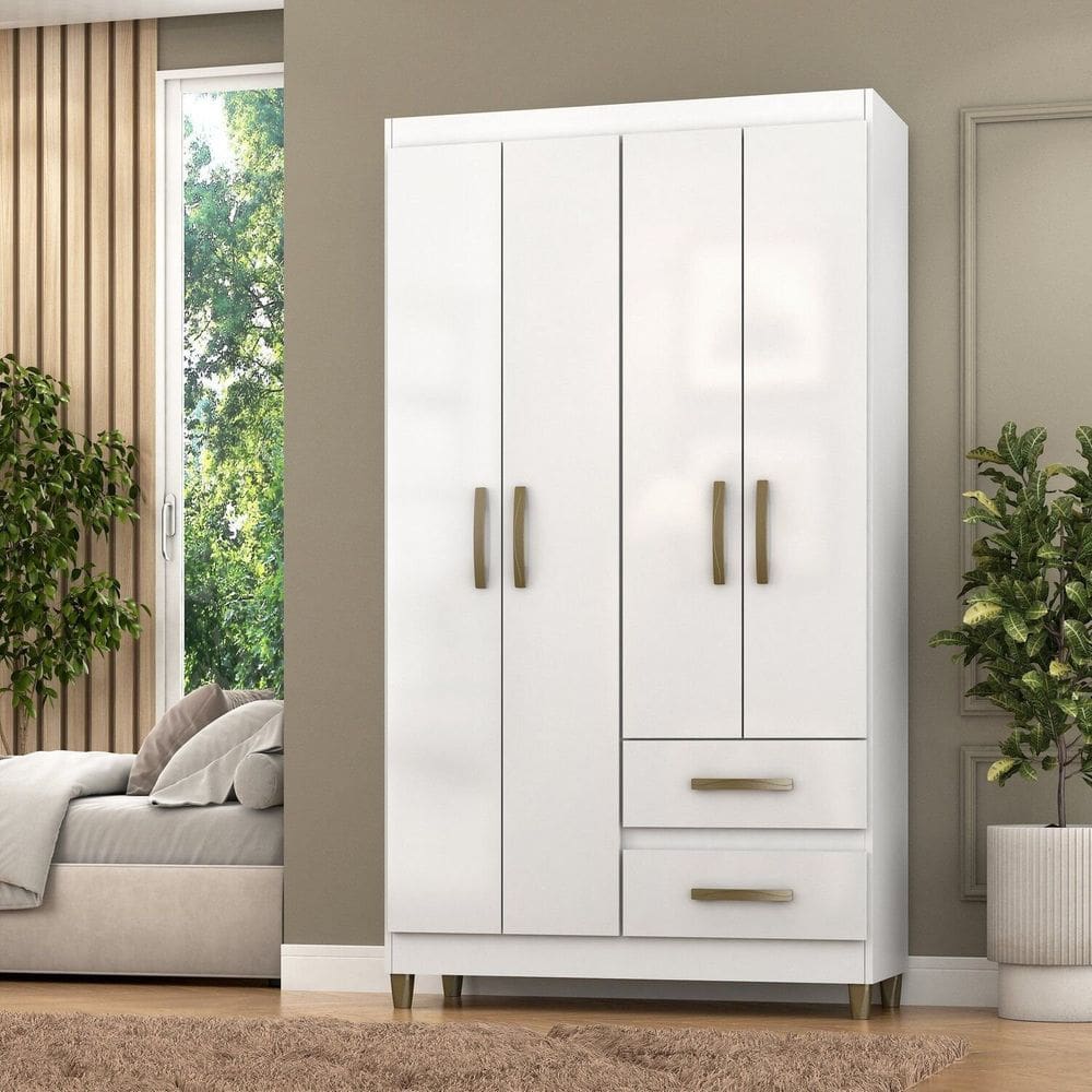 Roupeiro Lisboa 4 Portas 2 Gavetas 99x180x40cm Branco
