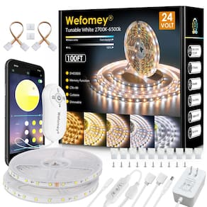 Lâmpadas de LED Wefomey, 100 pés, reguláveis em 24 V com controle remoto e aplicativo