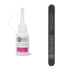 Cola para unhas Beauty Secrets Quick Dry 15 ml com lixa de unhas 180/100 Grit