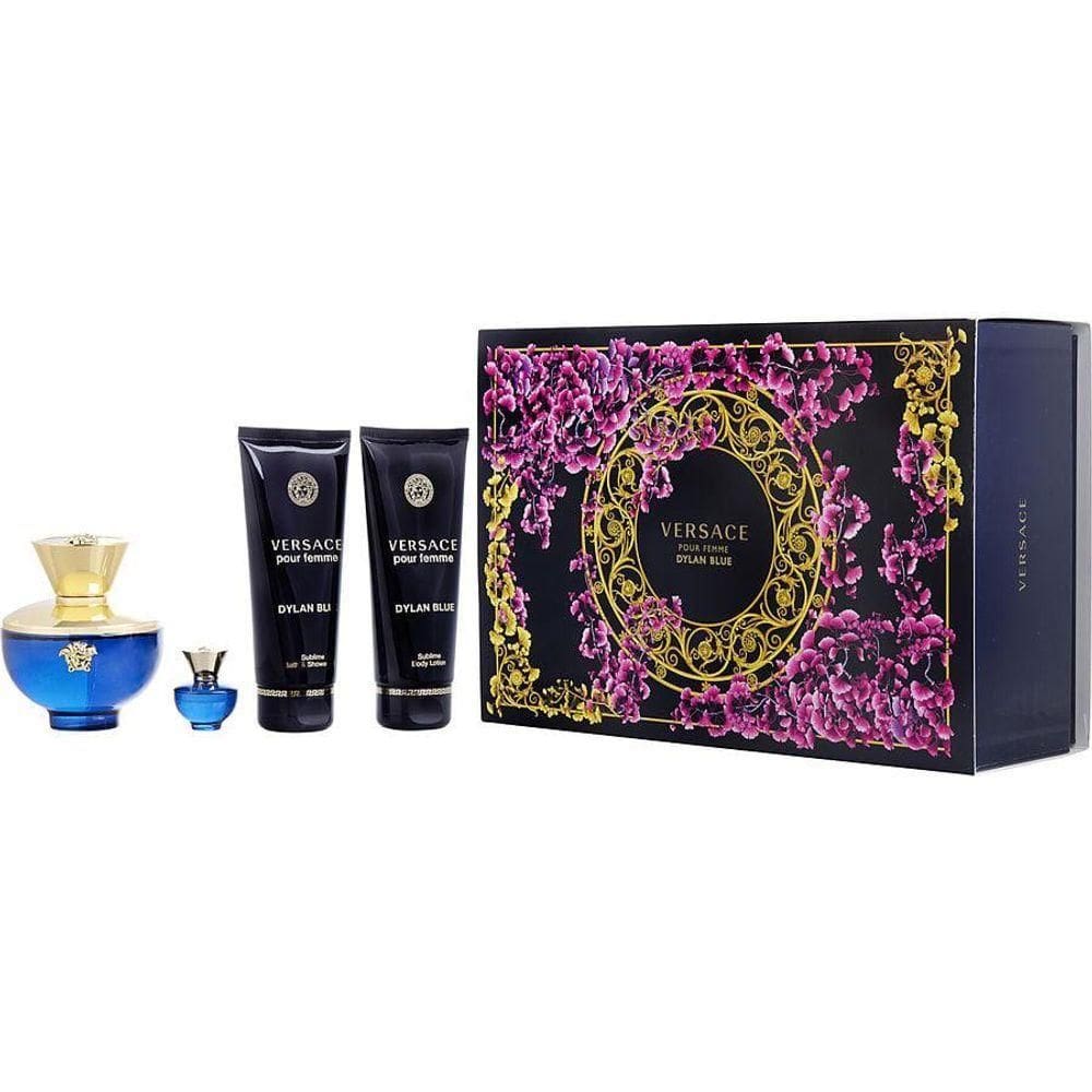 Perfume Feminino Gianni Versace Dylan Blue Edp Spray 100 Ml&loção Corporal Gel Banho 5 Mini
