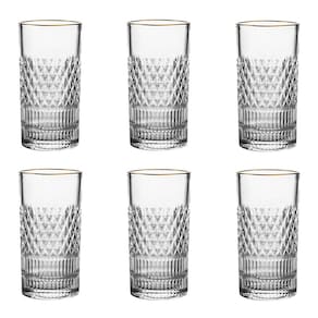 Jogo de 6 Copos em Cristal com Borda Dourada 350ml