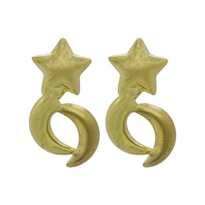 Par Brinco De Ouro 18k Formato De Estrelas E Lua J25688