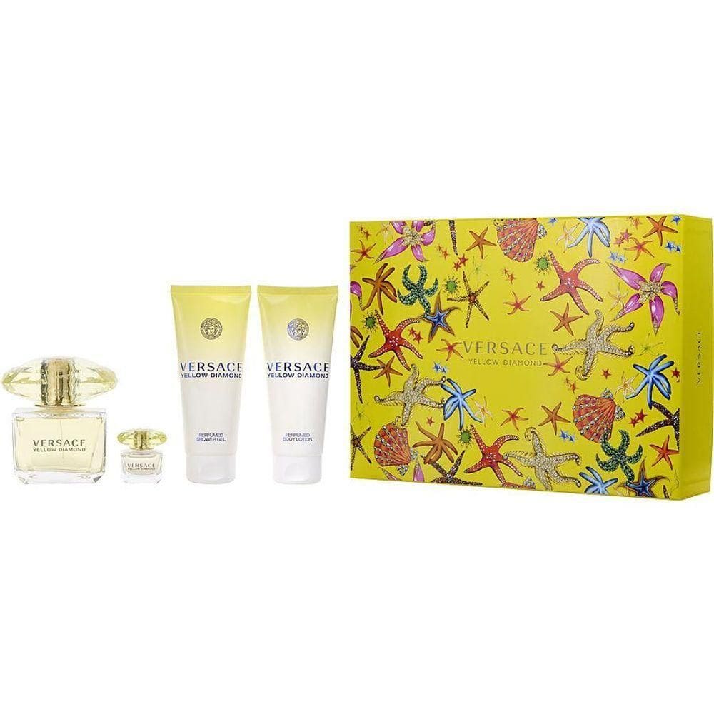 Perfume Feminino Gianni Versace Yellow Diamond Edt Spray 90 Ml&loção Corporal 100 Gel De Banho 5 Mini