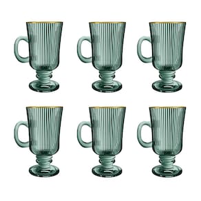 Jogo de 6 Xícaras Irish Coffee em Cristal Verde com Borda Dourado 230ml