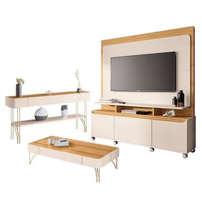 Estante Home Theater Quantum e Aparador Vivant e Mesa de Centro Cadenza Off White Cinamomo- HB Móveis