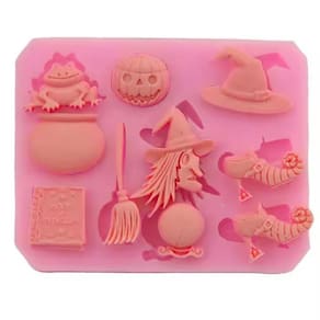 Molde Silicone Bruxa Chapeu Vassoura Abobora Halloween Poçao