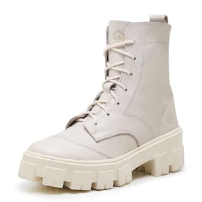 Bota Feminina Coturno Couro Confortável Versátil Com Zíper