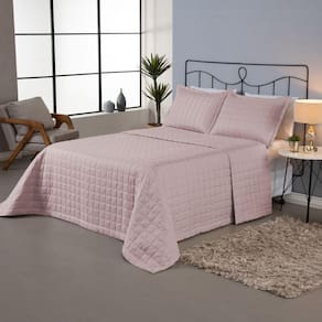 Kit Cobre Leito Colcha Dual Queen 3 Peças Matelado Dupla Face Liso Rose 100% Poliéster