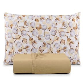 Jogo De Lençol Luar Solteiro 2 Peças Malha 100% Algodão Estampado Mostarda Cotton
