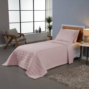 Kit Cobre Leito Colcha Dual Solteiro 2 Peças Matelado Dupla Face Liso Rose 100% Poliéster