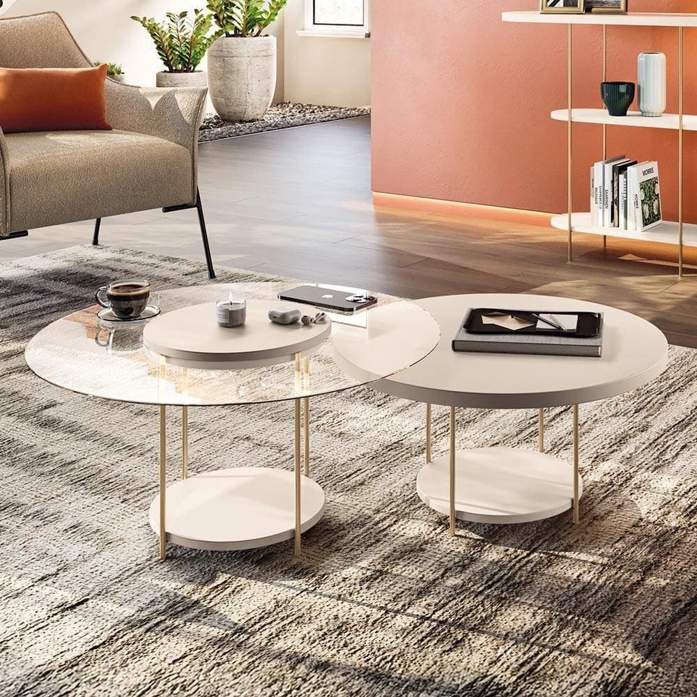 Conjunto 2 Mesas De Centro Decorativas Walker Tampo Mdf/tampo Vidro Off White G26 - Gran Belo
