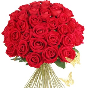 Flores artificiais C APPOK Rosas vermelhas, veludo, seda, 36 unidades
