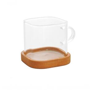 Dupla Caneca Quadrada Vidro Boro Sup Bambu 100 Ml Mimo Style