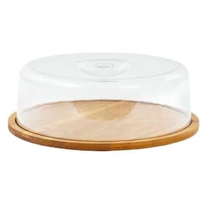Porta Bolo Com Tampa Ecokitchen Bambu E Acrílico 28x28 Cm - Mimo Style - Bm19160