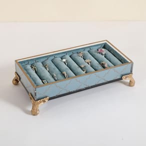 Porta-anéis Gemeshou Velvet Slots, organizador de joias azul claro