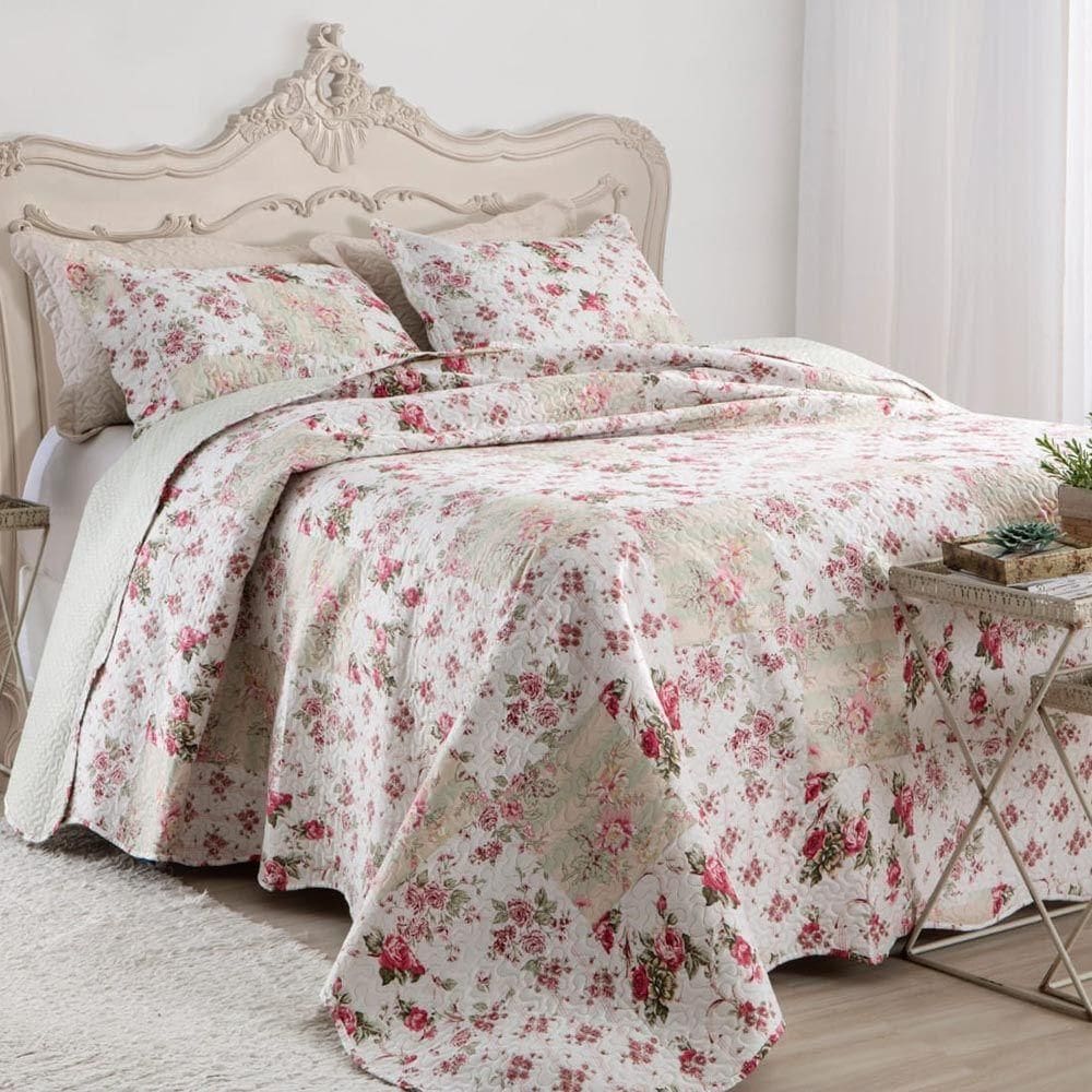 Kit Cobre Leito Colcha Daily Casal 3 Peças Dupla Face Estampado Floral Floral 11 100% Poliéster