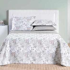 Kit Cobre Leito Colcha Maggy King 3 Peças Dupla Face Percale 200 Fios Protea Floral Cinza