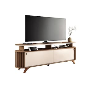 Bancada Decorativa Kirby 1.8 Tv Até 70 Polegadas Ripada Castanho/off White G26 - Gran Belo