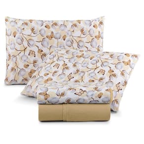 Jogo De Lençol Luar Queen 4 Peças Malha 100% Algodão Estampado Mostarda Cotton