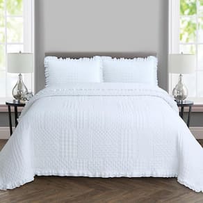 Kit Cobre Leito Colcha Allegra Casal 3 Peças Percal 300 Fios C- Babado Branco 100% Poliéster